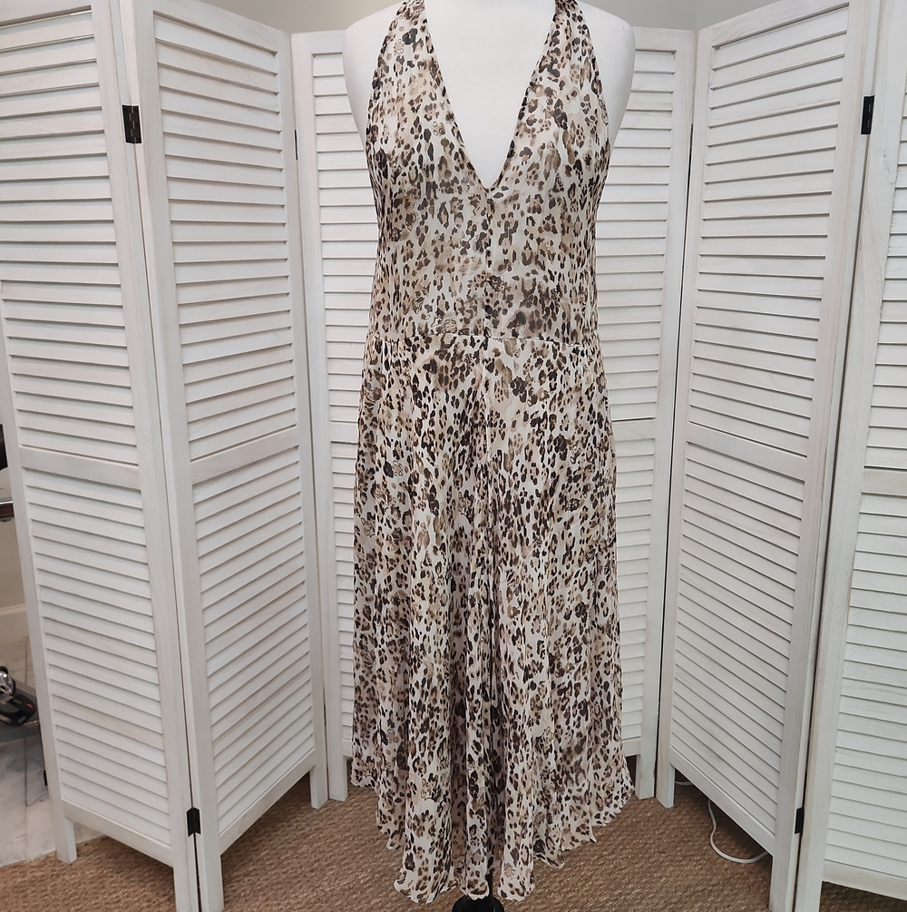 IRO Leopard Print Halter Midi Dress - Cream/Brown